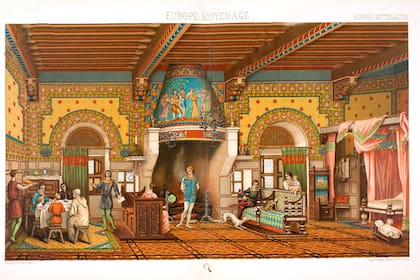 El interior de un castillo francés durante la Edad Media, una representación de Alexandre Charpentier
