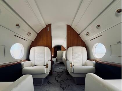 El interior del avión en el que viajó Javier Milei