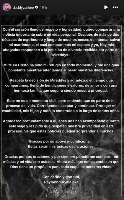 El intérprete de Gasolina compartió una carta en sus historias de Instagram