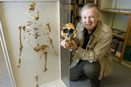 El investigador Donald Johanson junto al esqueleto de Lucy en 2013