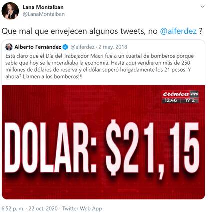 El irónico retuit de Lana Montalban de este jueves 22 de octubre