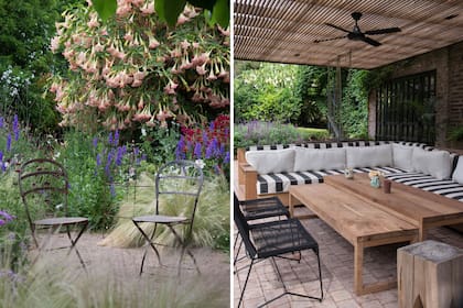 El jardín invita al juego pero también al descanso, con rincones dedicados al encuentro.