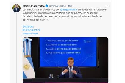 El jefe de Gabinete de Ministros bonaerense, Martín Insaurralde escribió en Twitter