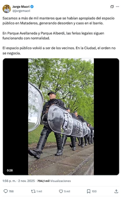 El jefe de Gobierno, Jorge Macri, afirmó que "el orden no se negocia"