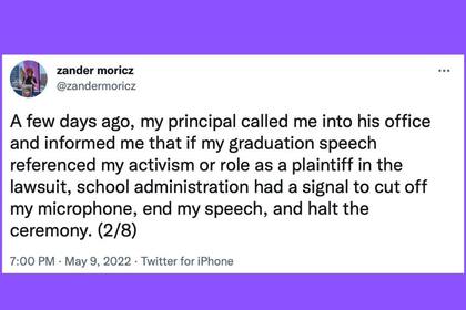 El joven recibió una respuesta negativa al discurso que quería presentar