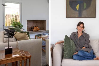 El juego de tres mesas de madera y tapa de vidrio es un recuerdo familiar; la escultura es obra de Alicia Peñalba, amiga de la tía abuela de Clara Degrossi.