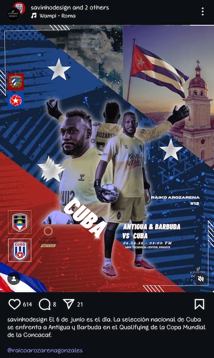 El jugador cubano Raiko Arozarena jugará en el enfrentamiento contra Antigua y Barbuda. Instagram @raicoarozarena, @futboldecuba_ @selecciondecuba