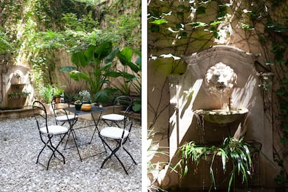 El la Planta Baja de un edificio de Recoleta, la casa del fotógrafo Ezequiel Rohr tiene un patio con una fuente que se potenció con el diseño de Peri Lanfranco y Flora Groppo, del estudio PyF Paisajismo