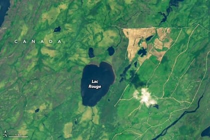 El lago Rouge fue fotografiado en junio del 2024 por el satélite Landsat 9