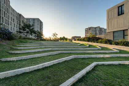 El “lawn” integra el desnivel existente entre la arquitectura y el nuevo canal, generando un espacio de uso flexible, dinámico, ideal para encuentros, posibles eventos y contemplación de la navegación.