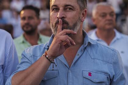 El líder de Vox, Santiago Abascal, en Guadalajara, España. (AP Photo/Manu Fernandez)