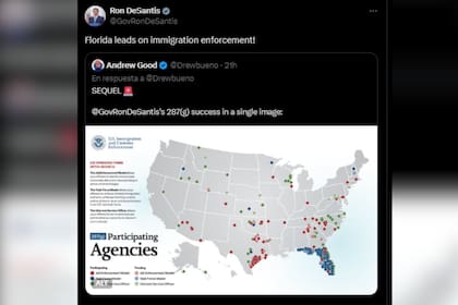 El líder del Estado del Sol publicó un mensaje para comunicar que Florida lidera la presencia de operativos en el país