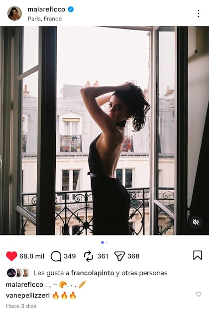 El like de Franco Colapinto en la última publicación de Instagram de Maia Reficco