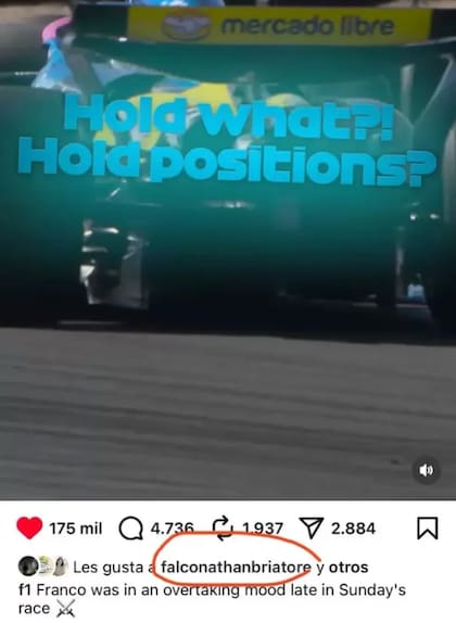 El like del hijo de Flavio Briatore al sobrepaso de Colapinto a Gasly