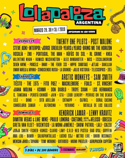 El line up completo del Lollapalooza Argentina 2019