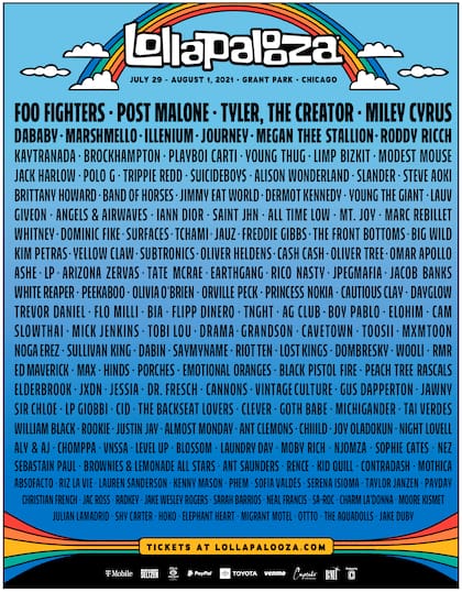 El lineup completo del primer Lollapalooza tras el confinamiento por el Covid-19