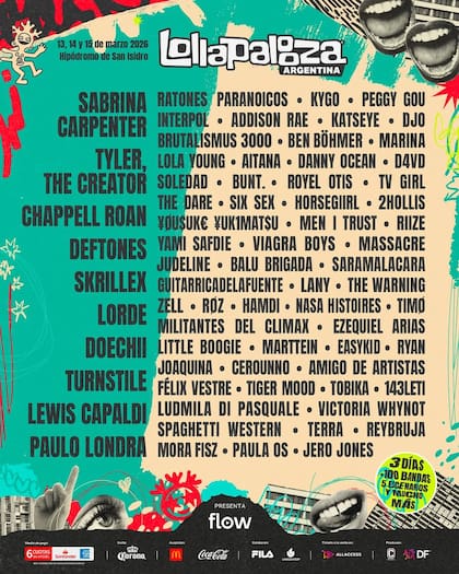 El lineup del Lollapalooza Argentina 2026