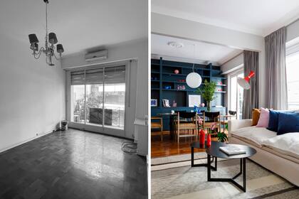 El living actual está donde estaba el living del departamento que compraron. Solo hizo falta hacer una arcada en la pared que dividía las unidades.