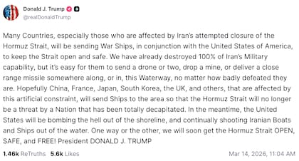 El llamado a cooperación internacional de Donald Trump este sábado.