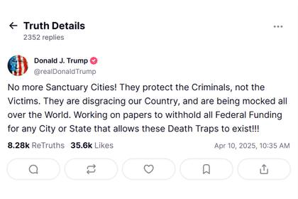 El llamado a los gobernadores de Illinois, Minnesota y Nueva York se produjo horas después de la publicación de Trump en Truth Social (@realDonaldTrump/Truth Social)