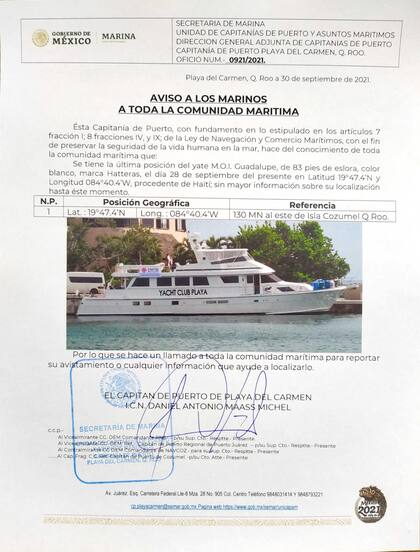 El llamado a toda la comunidad marítima para reportar el paradero del navío desaparecido
