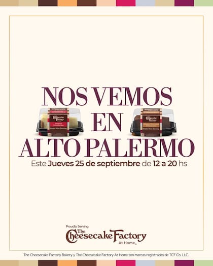 El local de The Cheesecake Factory está ubicado en el centro comercial Alto Palermo