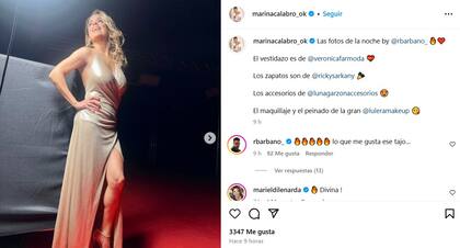El look de Marina Calabró para la premiación de los Martín Fierro de Cable