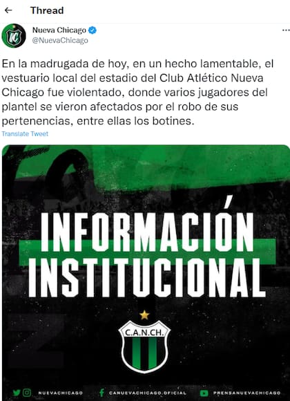 El lunes el club denunció un robo de 500.000 pesos aproximadamente en indumentaria de los jugadores