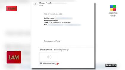 El mail con el mensaje de audio que Mauro Icardi le envió a Marcela Feudale en 2015