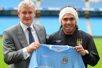 Carlos Tevez, en su presentación como jugador de Manchester City