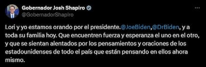 El mandatario de Pensilvania, Josh Shapiro, mandó un mensaje de apoyo a Joe Biden