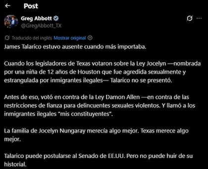 El mandatario señala que el legislador estuvo ausente durante la votación de la Ley Jocelyn, una medida impulsada tras el trágico asesinato de una menor a manos de extranjeros en situación irregular