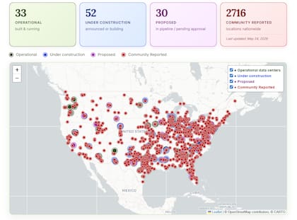 El mapa colaborativo creado por Erin Brockovich que muestra la ubicación de centros de datos presentes y futuros