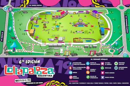 El mapa completo del festival Lollapalozza en el Hipódromo de San Isidro