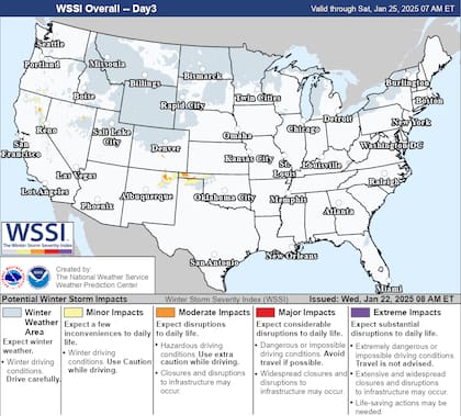 El mapa con la probabilidad de nevadas severas en EE.UU.