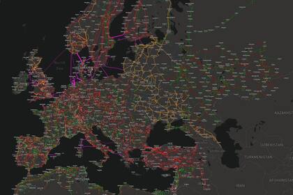 El mapa con la red eléctrica europea