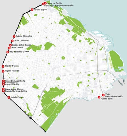 El mapa con las bajadas que estarán cerradas de 20 a 6.