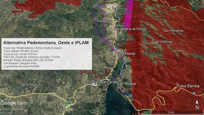 El mapa con las diferentes opciones de ruta