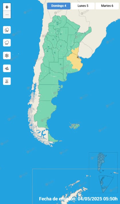 El mapa de alertas del Servicio Meteorológico Nacional