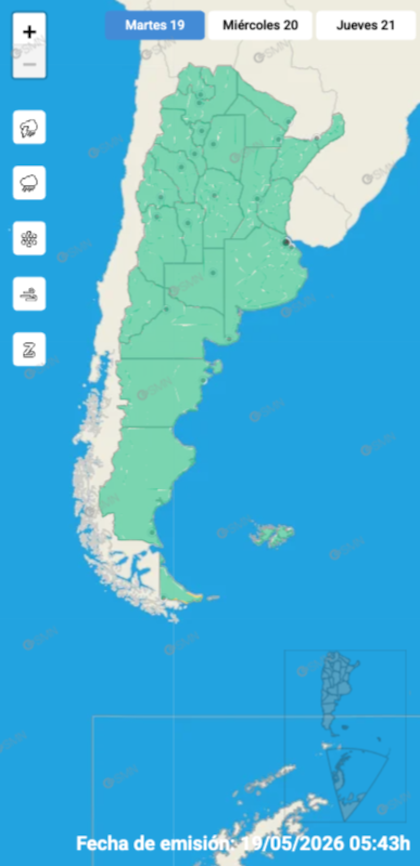 El mapa de alertas del SMN para este martes