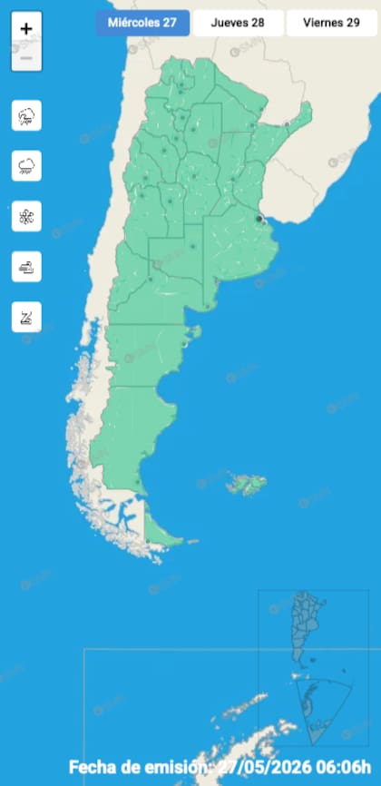 El mapa de alertas del SMN para este miércoles