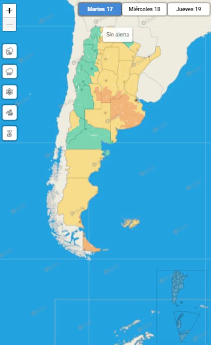 El mapa de alertas en el país