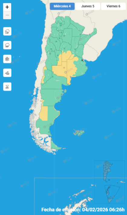 El mapa de alertas para este 4 de febrero.