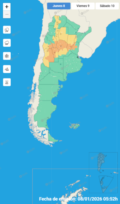 El mapa de alertas para este jueves.