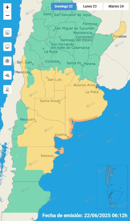 El mapa de alertas para este domingo.