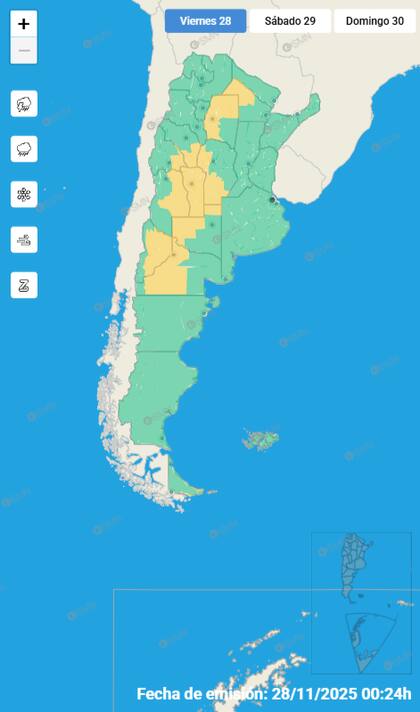 El mapa de alertas para este viernes