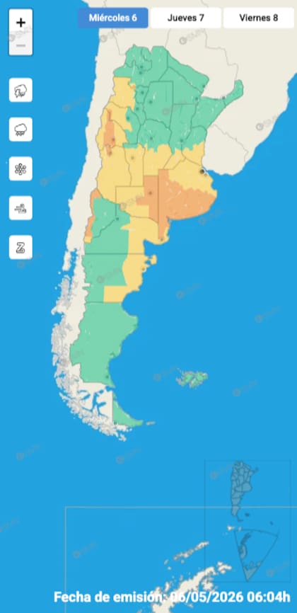 El mapa de alertas para este miércoles, según el SMN