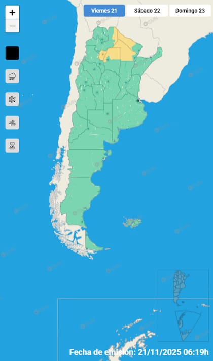 El mapa de alertas para este viernes 21 de noviembre