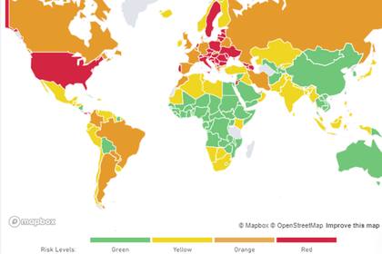 El mapa de calor que creó el Global Health Institute de Harvard sobre los niveles de riesgo de coronavirus