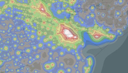 El mapa de contaminación lumínica desde La Plata hasta Rosario